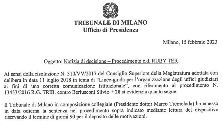 SENTENZA RUBY-TER: TECNICHE DI COMUNICAZIONE GIUDIZIARIA. CANALI INFORMATIVI TRA AULE DI GIUSTIZIA E SOCIETÀ: COMUNICATI STAMPA E INFORMAZIONI PROVVISORIE.